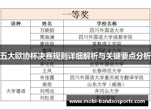 五大欧协杯决赛规则详细解析与关键要点分析 五大欧协杯决赛规则详细解析与关键要点分析