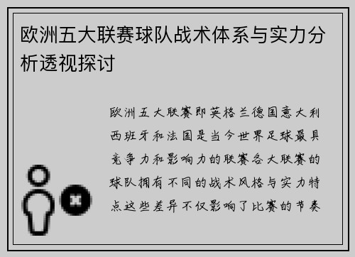 欧洲五大联赛球队战术体系与实力分析透视探讨